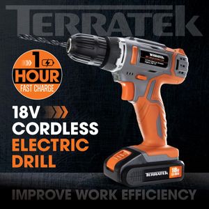 Terratek 18V Cordless Drill Driver Set – 13-Piece, Fast Charge, LED Light