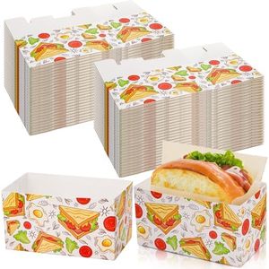 Dicunoy 100 PCS Disposable Sandwich Paper Boxes, Egg Sandwich Take Out Containers, Mini Burger Boxes Toast Holding Bread Tray for French Fries, Craft Dessert, Waffle, Pastry, Food Truck Business