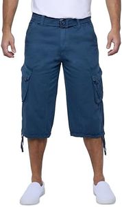 X RAY Men's Belted Long Cargo Shorts for Men, Below Knee Length Mens Cargo Shorts, 3/4 Pants (Big and Tall Shorts for Men) Majolica Blue 54
