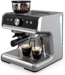 Garvee 12 Inch Espresso Machine, 20 Bar Professional Coffee Maker with Grinder for Home, Coffee Machine with High Power Milk Frother, Digital LCD, Stainless Steel (Single/Double Brew)