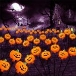 2 Pack Outdoor Halloween Decorations Solar Halloween Pumpkin Stake Firefly Lights, Orange Jack-O-Lantern Pumpkins Swaying Lights, Waterproof Solar Pathway Lights for Garden Yard Lawn Halloween Decor