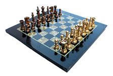 StonKraft Collectible Chess Game Board Set - Made with Black Marble, Mother of Pearl & Brass Pieces (15" x 15"),for 8+ Years