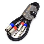 2 x Male XLR to 2 x 6.35mm 1/4" Stereo TRS Jack Balanced Twin Lead/Patch Cable 1.5m