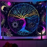 AACKart Blacklight Tapestry for Bedroom Aesthetic-Tree of Life Tapestry UV Reactive Spiritual Wall Tapestry Trippy Sun and Moon Tapestry Glow in the Dark Tapestry Wall Hanging 59.1 x 51.2 inches