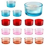 Belle Vous 16 Pack of Coloured Glass Tealight Votive Candle Holders - 4.5cm/1.77 Inch Diameter and 2.5cm/0.98 Inch Height - Round Candle Holder Set for Home Decor, Weddings, Parties and Table Settings