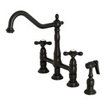 Kingston Brass KS1270AXBS Heritage 8" Center Kitchen Bridge Faucet, 8-9/16" in Spout Reach, Matte Black