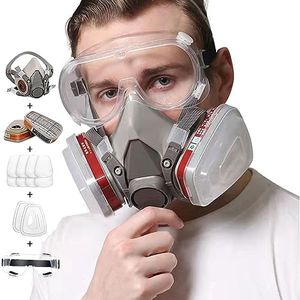 Reusable Respirators Half Facepiece Cover Chemical Respirator with Filters/Goggle Against Dust Organic Gas Vapors for Epoxy Resin Welding Woodworking Sanding