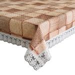 Kuber Industries Checks Print Exclusive Table Cloth|PVC 4 Seater Center Table cover|Table Sheet For dining, Party, Events|Waterproof Protector|Indoor And Outdoor Use "60x40" (Brown)