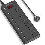 Power Bar, Power Strip Surge Protector 6 Outlets with 6 USB Charging Ports, 1625W/13A Multiplug for Multiple Devices Smartphone Tablet Laptop Computer (6ft, Black)