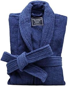 Marquess All-Cotton Bathrobe Thick Plush Cloth Housecoat Terry Toweling, Sweat Steaming Clothes Comfortable & Warm, Navyblue, Medium