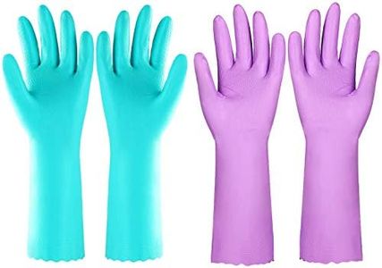 Eygood Gants de Vaisselle Sans Latex, Gants de Ménage Antidérapants avec Doublure en Coton, Gants de Nettoyage pour Cuisine, (1 Pack de 2 Paires Bleu + Violet) (large)