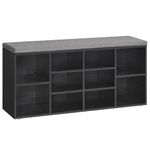 VASAGLE Shoe Bench, Storage Bench with Padded Cushion, 10 Compartments, Adjustable Shelves, for Living Room, Hallway, 30 x 104 x 48 cm, Ebony Black LHS010B08