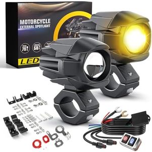 CO LIGHT Motorcycle LED Fog Light 60W 20000LM Auxiliary Lights 7 Modes Amber White Light Combo with Waterproof Wire Harness Kit for Motorcycle GS Pan Adventure ATV UTV