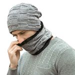 FZ FANTASTIC ZONE Men's and Women's Warm Knit Winter Thick Fleece Lined Beanie Hat Skull Cap and Neck Scarf Set (Gray)