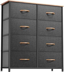 DWVO Dresser for Bedroom, Fabric Dresser with 8 Drawers, Tall Dresser, Double Dresser, Chest of Drawers for Closet, Living Room, Sturdy Steel Frame, Wooden Top, Easy Pull Handle, Charcoal Grey