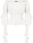 SCARLET DARKNESS White Blouse for Women Ruffle Sleeve Peplum Top Summer Dressy Shirt White XL