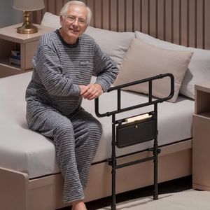 Com MUMU Bed Rails for Elderly Adults Safety Grab Bar Handrail Assist Rail for Senior Guard Handle Motion Sensor Light Storage Pocket Fixed Belt for King Queen Full Twin Matress