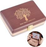 【Handmade Wooden】Baby Teeth Keepsake Box Baby Fairy Tooth Box Storage tooth box Holder Lanugo Organizer Deciduous Case with Photo Frame Stickers Suitable for Boys Girls