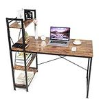 Oak & Tea Computer Desk,120x60cm Home Office Desk with 4 Tier Removable Bookshelf, Desks Workstations for Home Office Bedroom Steel Frame Wooden Table