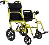 Platinum Health Hummingbird™ Ultra-Lightweight Foldable Transport Wheelchair, Handbrakes,12-Inch Rear Wheels, Extra-Wide Seat. Convenient Table-Length Padded Armrests. (Sunshine Yellow)