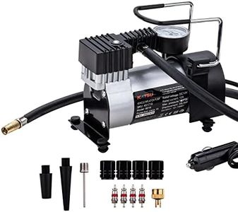 KATSU Compressore portatile auto pompa 12V DC 14A 150PSI per pneumatici per auto, furgoni, 4x4 + 3 adattatori ugelli + 4 valvole + 4 coperture in alluminio
