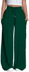 Floerns Women's Causal Drawstring High Waist Baggy Straight Wide Leg Sweatpants with Pockets Forest Green Solid Large