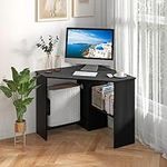 IFANNY Corner Computer Desk, 90 Degrees Triangle Desk w/Shelves & CPU Stand, Compact Corner Vanity Makeup Desk with Storage, Small Corner Desks for Small Spaces (Black)