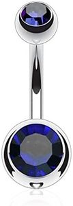 FIFTH CUE 14G Grade 23 Solid Titanium Double Gem Ball Naval Belly Button Ring (5/16" (8mm) 4 & 6mm Blue)