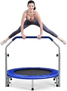 COSTWAY 40" Mini Trampoline, Foldable Fitness Bouncer with 4-Level Adjustable Foam Handle and Safety Padded Cover, Indoor Outdoor Exercise Rebounder Workout for Kids & Adults (Blue)