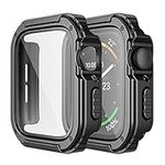 Adepoy 2 Pack Rugged Case Compatible for Apple Watch 42mm Series 3/2/1 with Tempered Glass Screen Protector, Military All Around Hard TPU Protective Cover Case Shockproof Bumper for iWatch Men 42mm