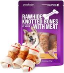 PETPHABET Chicken Wrapped Rawhide Dog Bones, 5-5.5 Inch Long Lasting Dog Chew Treats for Medium & Large Dogs, 5 Count Beefhide Dog Snacks for Training Healthy Chewing, Knotted Dog Bones High Protein