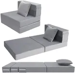 MeMoreCool Foldable Futon Chair Bed Sleeper for Adults, Twin Sofa Bed Folding Mattress 6 Inch, Fold Out Couch Bed with Pillow, Convertible Foam Floor Sofa Sleeping Tri Fold Mattress Chair (Grey)