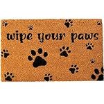 SlipToGrip 16x24 Inches Natural Coir Door Mats Outdoor with Non-Slip Heavy Duty Rubber Backing - Wipe Your Paws Design - Coir Doormats for Outdoor Entrance Welcome Mat, Spring Doormat