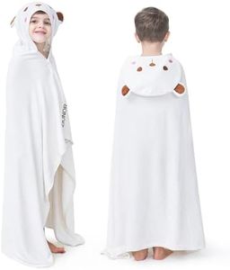 ZIONOR Hooded Towel for Kids - 35'' x 50'' Extra Large Bath Towels for Kids 3-10 Yrs, Premium Soft Towels for Boys Girls, Rayon Made From Bamboo (White, Bear)