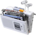 KLIM K8 Cassette Tape Player Portable - Cassette Recorder - NEW Version - AM/FM - Built-in Microphone & Speaker - Headphone Jack & Earphones - White