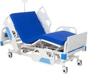 PIDOSO Premium 5 Function Full Electric Hospital Bed, ICU Electric Medical Bed with Bed Tray, 5" Lockable Casters and Foam Mattress for Home Hospital Use