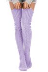 SherryDC Women's Cable Knit Thigh High Socks Winter Boot Stockings Extra Long Over Knee High Leg Warmers, Light Purple, One Size