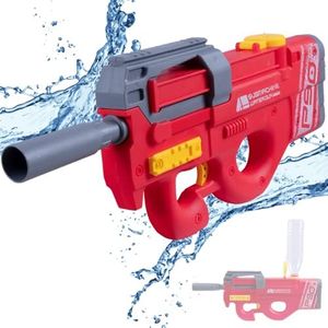 FESVASDEE Electric Water Gun for Adults & Kids Water Blaster Squirt Guns,High Capacity Bottles Available to Install, Super Water Soaker Long Range up to 32FT Range Summer Outdoor Beach Toys Red E-1