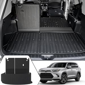 JOULARISE Trunk Mat Backrest Mat 2-in-1 for Toyota Grand Highlander Accessories 2024(Fit 7 Seating), All-Weather TPE Interior Seat Back Cover and Cargo Liner Behind 3rd Row for Grand Highlander