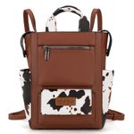 Montana West Wrangler Convertible Backpack Purse for Women Stylish Ladies Back Zip Anti Theft Backpack with Adjustable Strap, Brown-cow Print, Daypack Backpacks