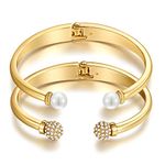 LILIE&WHITE 2PC Gold Cuff Bangle Bracelet For Women Gold Bracelet Pearl Bracelet Crystal Bracelet Hinged Bracelet Gold Cuffs Women Bracelet Fashion Jewelry For Women