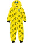 SPONGEBOB SQUAREPANTS Kids Onesie | Boys Girls Yellow All In One Pyjamas | Character Hood Fluffy Fleece With Zip | Movie Series Merchandise 3-4 Years