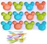 Kitchwish Mickey Mouse Shape Cartoon Plates For Kids, Bpa Free, & Unbreakable Abs Stylist Baby Spoon, Ice-Cream Spoon, 12 Pieces Spoon & 12 Pieces Plates (Plastic)