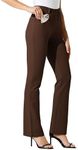 Willit 33" Women's Yoga Dress Pants Bootcut Work Slacks Stretch Office with Belt Loops 4 Pockets Deep Brown XS