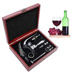 SumDirect Wine Opener Set, Lever-Arm Rabbit Corkscrew, Wine Accessory Sets with Bottle Opener, Foil Cutters, Aerator, Wine Stopper, Thermometers, Drip Rings, Spare Spirals and Dark Cherry Wood Box