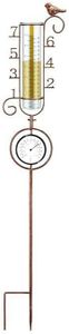 SYSUVANA Pluviomètre en métal en forme d'oiseau de jardin avec thermomètre pour décoration de pelouse, cour et jardin, hauteur 83 cm