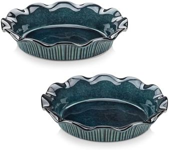 vancasso Stern Ceramic Pie Pan, 9 inch Pie Pans with Ruffled Edge, Deep Pie Dishes for Baking, Round Pie Plates for Apple, Quiche, Pot Pies, Tart, Oven & Dishwasher Safe, Set of 2, Green