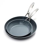 GreenPan Valencia Pro Hard Anodized Healthy Ceramic Nonstick 8" and 10" Frying Pan Skillet Set, PFAS-Free, Induction, Dishwasher Safe, Ovens Safe, Gray