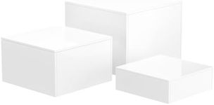 NIUBEE Buffet Risers Food Display: 3PCS Acrylic Risers Stands for Party Display Cake Collectible Jewelry Figures Show, White Cube Dessert Table Display Nesting Riser with Hollow Bottoms 8"x9"x10"