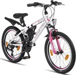 Licorne Guide Mountain Bike - 20 Inch - 18-Speed Gears, Fork Suspension - Children's Bicycle for Boys and Girls - Frame Bag, Children's, white/pink